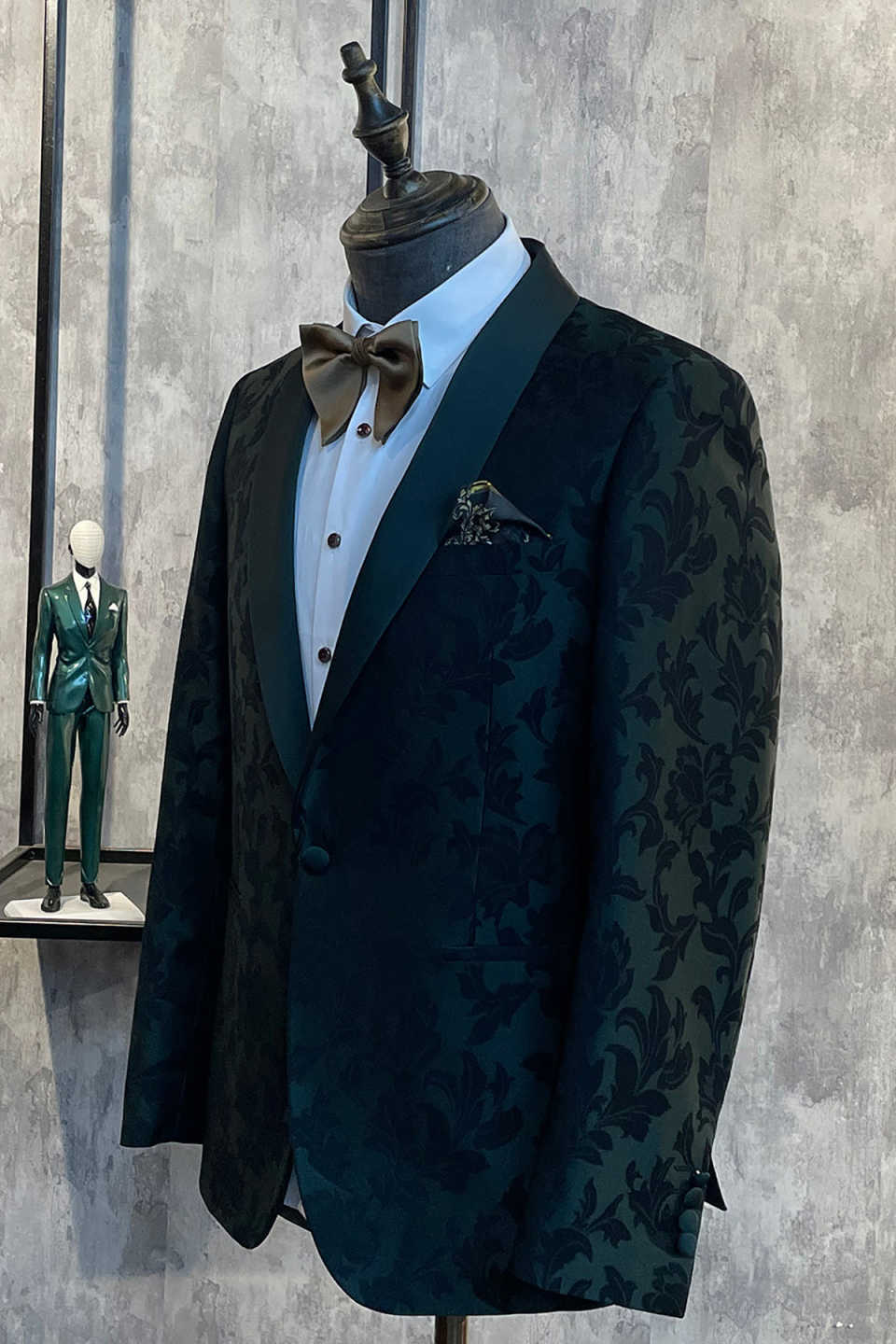 Handsome Wedding Tuxedos Jacquard Shawl Lapel Men Suits One Button Trim Fit 1 Piece Set Groom Wear Party Event Customized