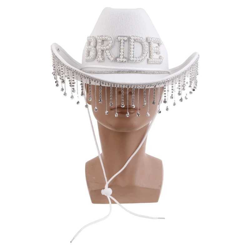 Handmade Wedding Party Bridal Cowboy Hat with Edge Brim Bridal Hat Western Shiny Fedoras Hat Sunscreen W241225