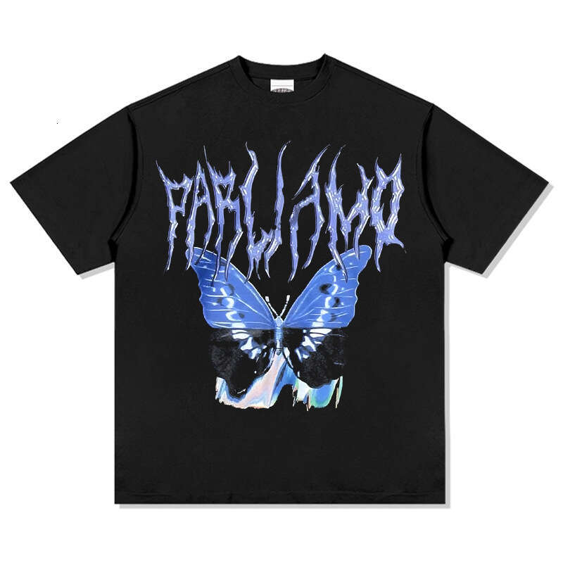 Butterfly digital print hiphop versatile short sleeved T-shirt vintage cotton loose trendy men's top