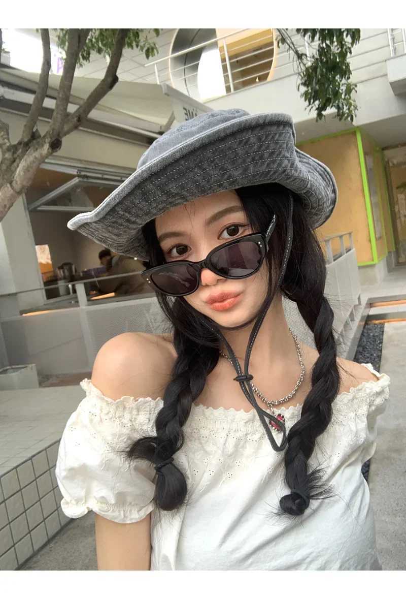 Y2K Pink Star Wild Western Cowboy Cs Neutral Collar Dr Rope Adult Size Fashion Trench Cowboy Cloth Adjustable Bucket Hat W241225