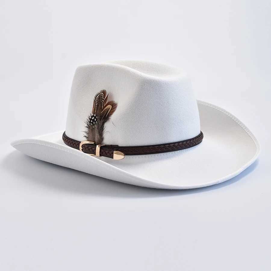Mens Western Style Felt Fedoras Hat Retro Gentleman Cowboy Jazz Hat Wide Brim Church C W241225