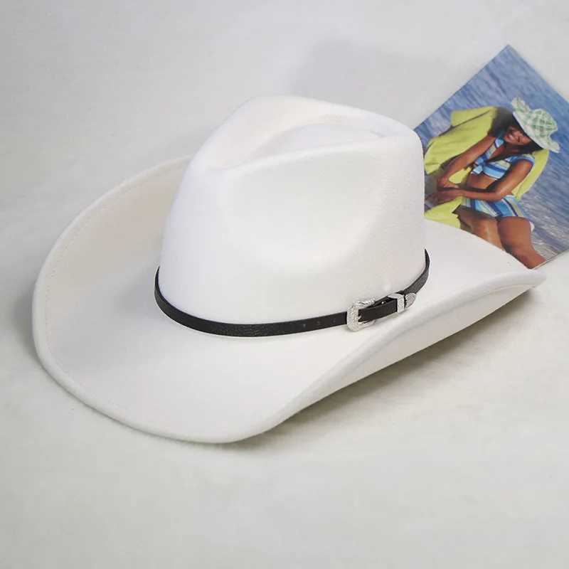 2023 Autumn/Winter New Western Mens Wool Cowboy Hat Metal Buckle Autumn/Winter Imitation Wool Retro Knight Hat Cowboy Hat W241225