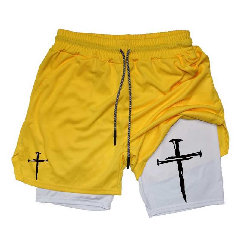 Cross Graphic 2 in 1 Workout Running Shorts for Men Christian Gym Performance Shorts with Phone Pocket Towel Loop Active WearXJ241226