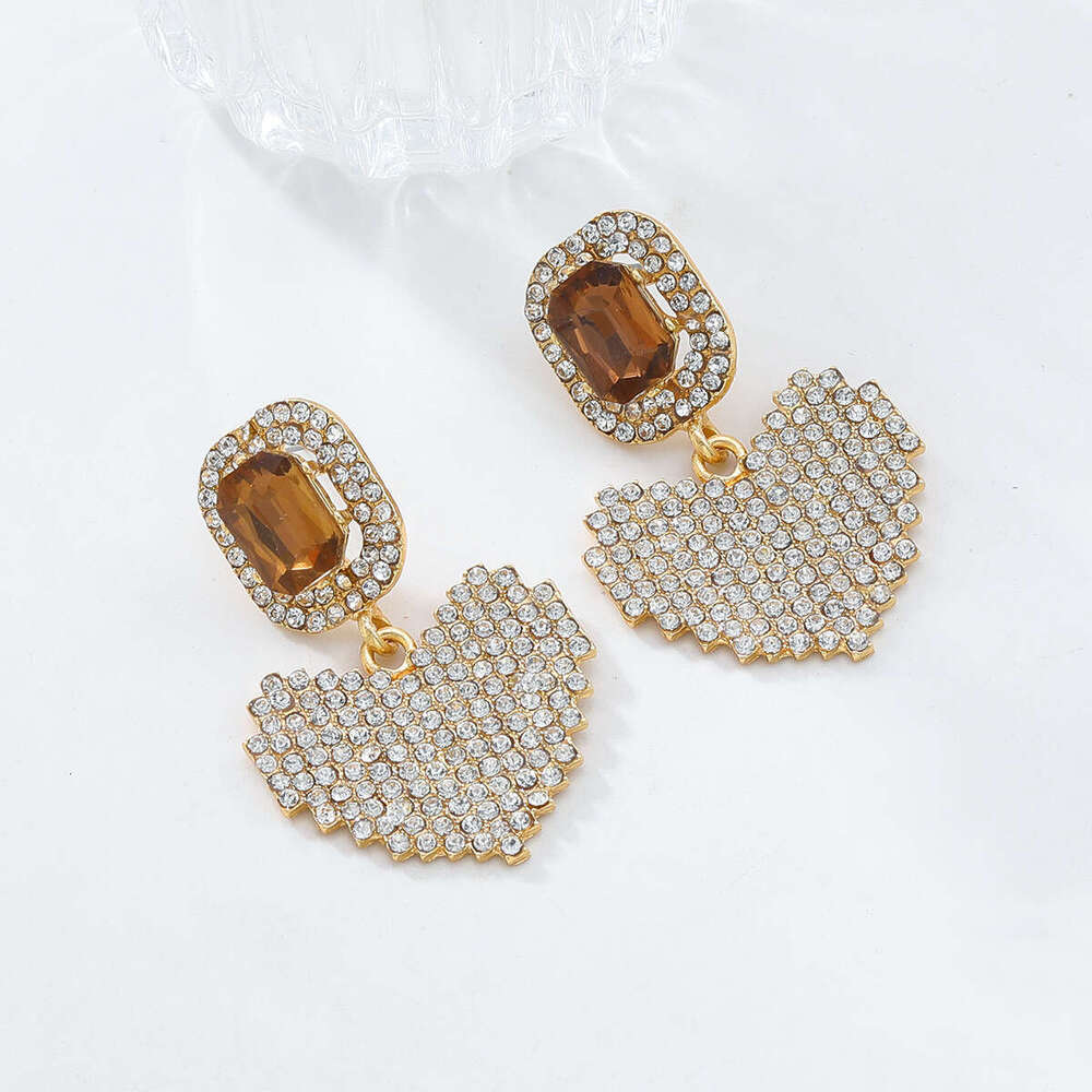 ZAA Exquisite Fashion Light Full Dia Geometric Love Alloy Eardrops Super Flash Temperament Versatile Daily Women's Style