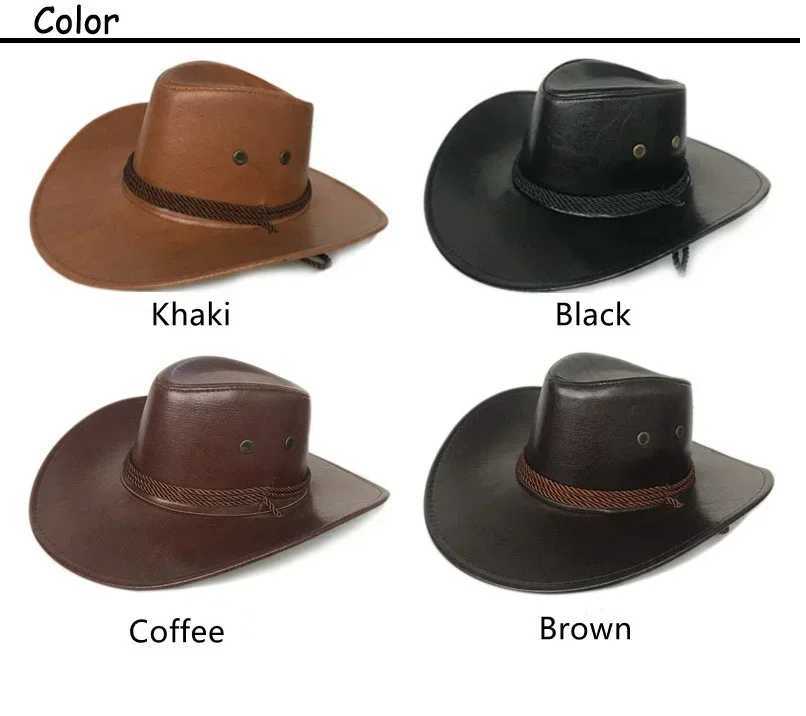 Mens Brim synthetic leather cowboy hat mens retro felt wide Brim bucket hat mens clothing decoration products W241225