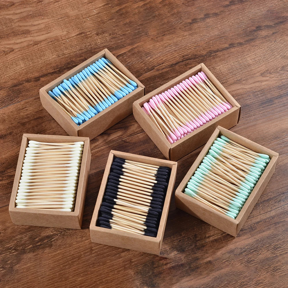 2000Pcs Color Mix Double Head Bamboo Cotton Buds Adults Makeup Cotton Swab Eco Friendly Wood Sticks Nose Ears Cleaning Tools 241226