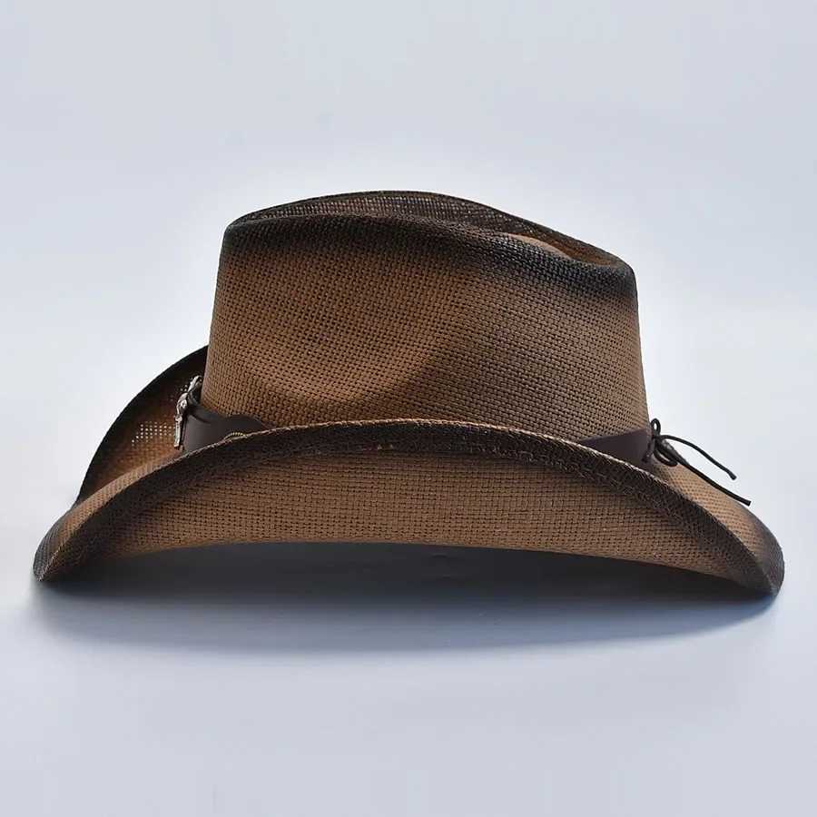 Vintage Curly Edge Country and Western Cowboy Hat Summer Beach Sun Hat Sombrero Hombre W241225