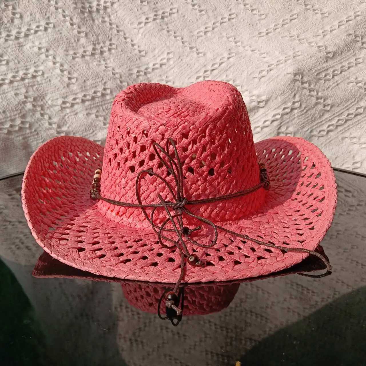 2024 Summer Cowboy Hat Hollow Hand Knitted Mens and Womens Outdoor Travel Beach Hat Unisex Sombrero Hombre W241225