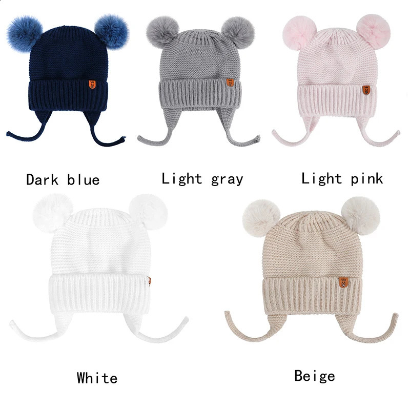 Baby Hat Boys Girls Cute Pompom Caps Bonnet Autumn Winter Ear Warm Beanie born Childrens Hats Knitted Solid Kids 241225