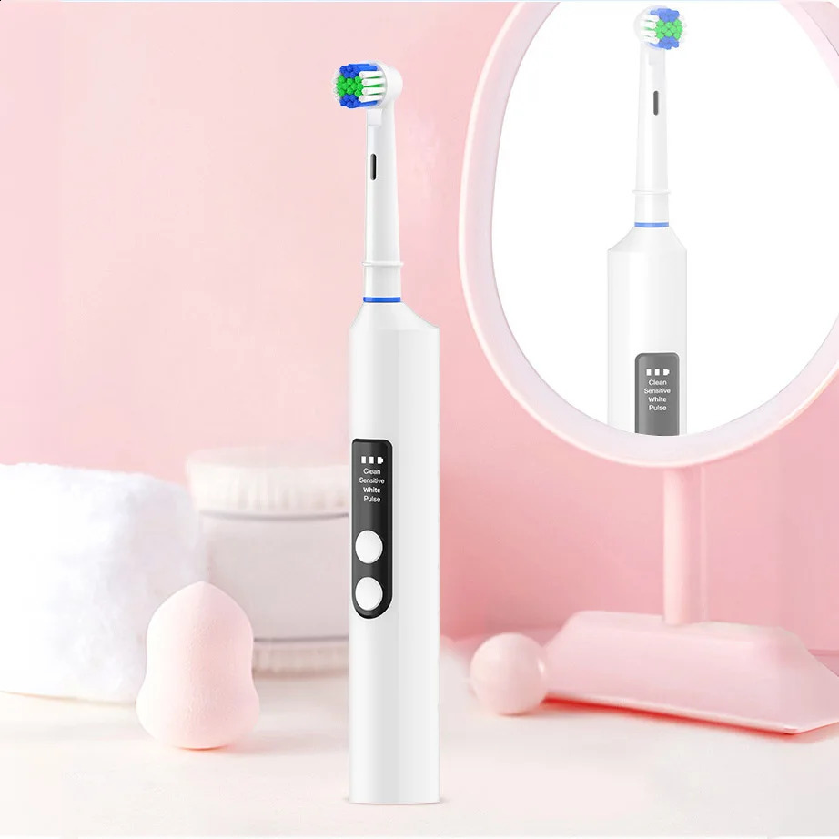 Round head electric toothbrush rotating visual electric toothbrush display automatic rechargeable adult couple men and women gif 250520