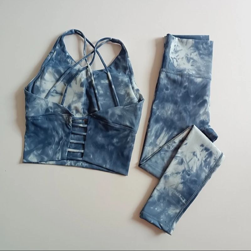 High Waist Hip-Lifting Pants Beauty Back Bra Suits Seamless Tie-Dye Yoga Sports Fiess Workout Gym Leggings Sets For Women