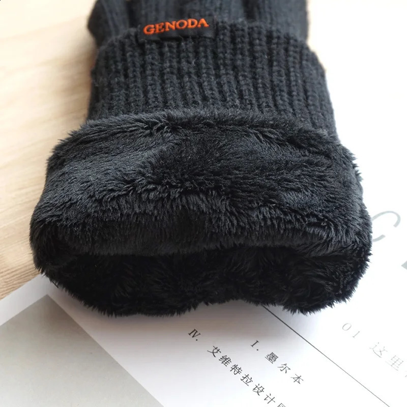 Men Gloves Fashion Male Double thickened pure Wool Knitted Warm Gloves Touch Outdoor Winter Warm Driving Gloves 241226
