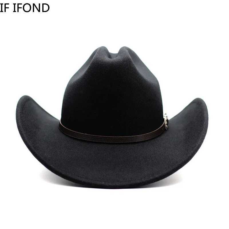 Retro Western Mens Cowboy Hat Jazz Cowboy Hat Leather Wide Eaves Church Sombrero Hombre Cs W241225