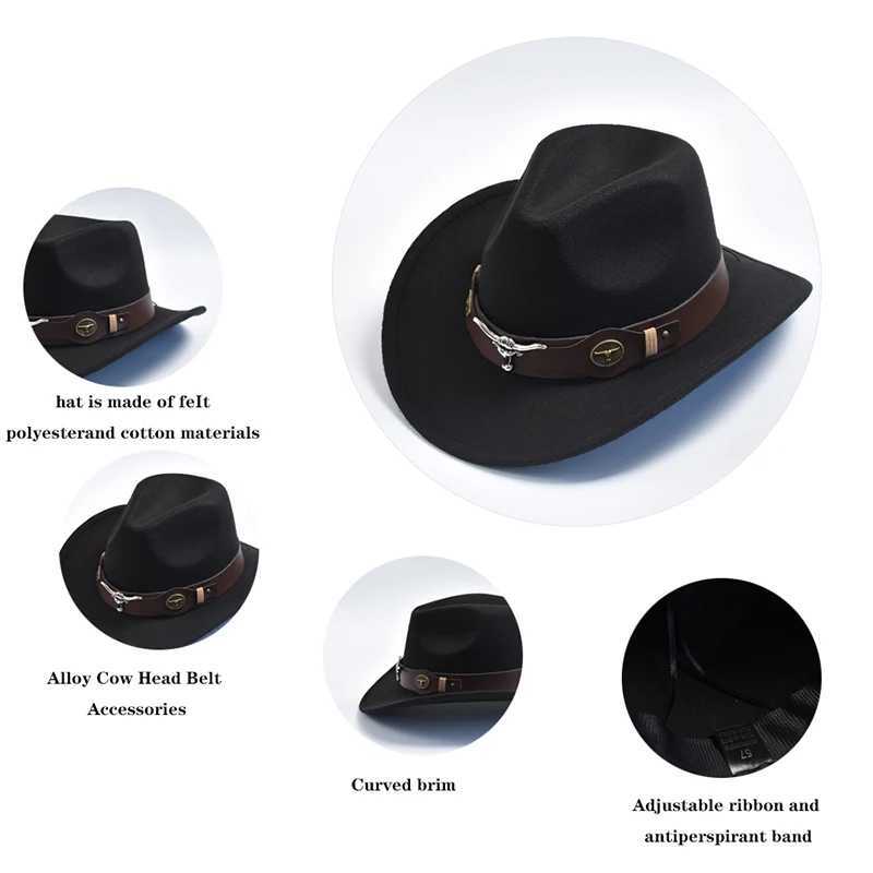 New Womens Mens Black Cheu Cowboy Hat Gentlemens Jazz Sombrero Hombre C Dad Cowboy Hat Size 56-58cm W241225