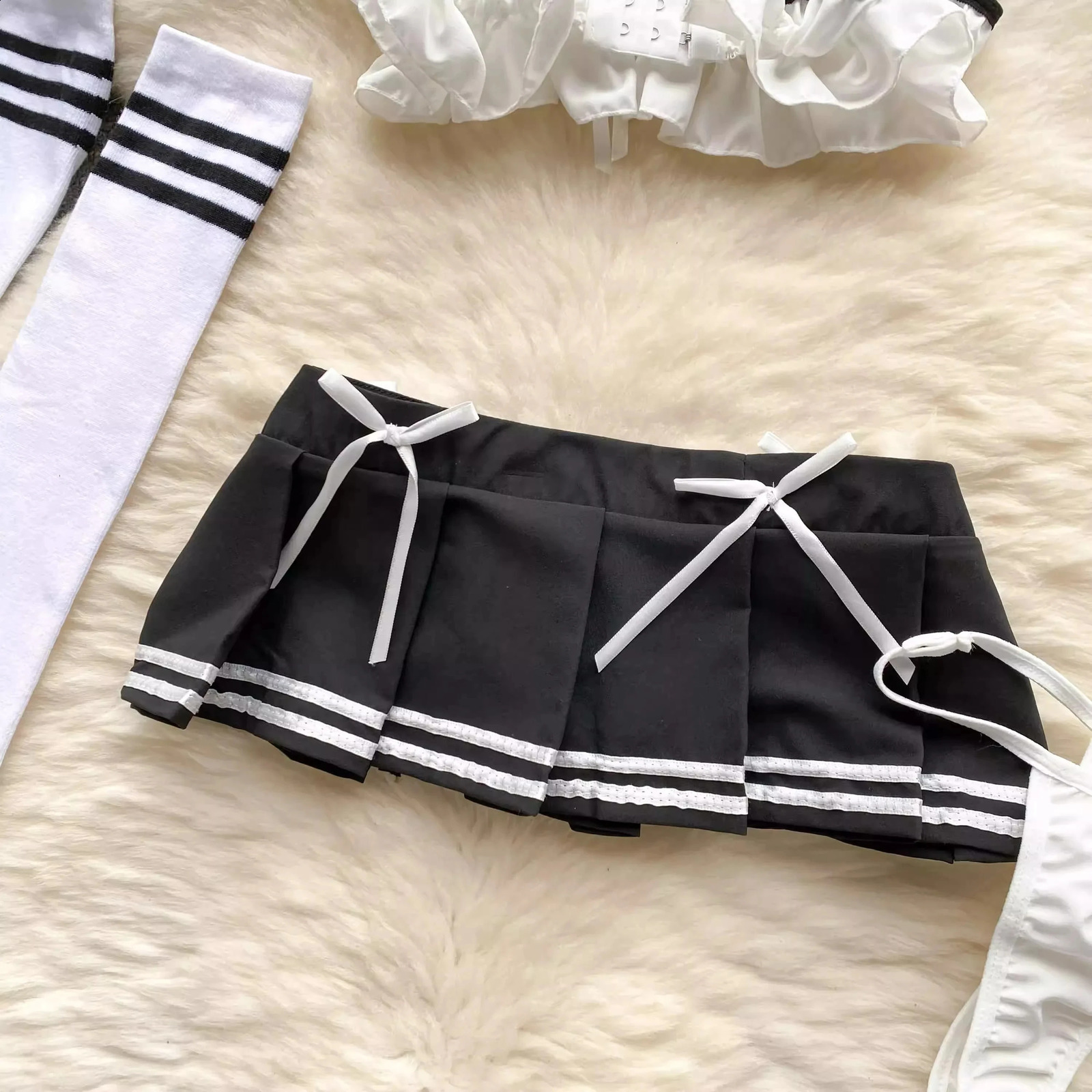 Japan Girls Vintage Cosplay Costume Sexy JK Uniform Skirt Suits Pajamas Outfits Erotic Striped Bow Tie Pleated Skirts Set 241226