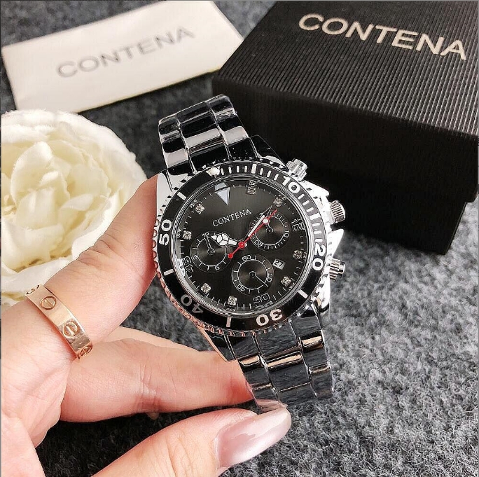 Geneva new business mens watches Luxury wist fashion Black Dial With Calendar Bracklet Folding Clasp Master quartz movement Men watch Ordinary waterproof watch