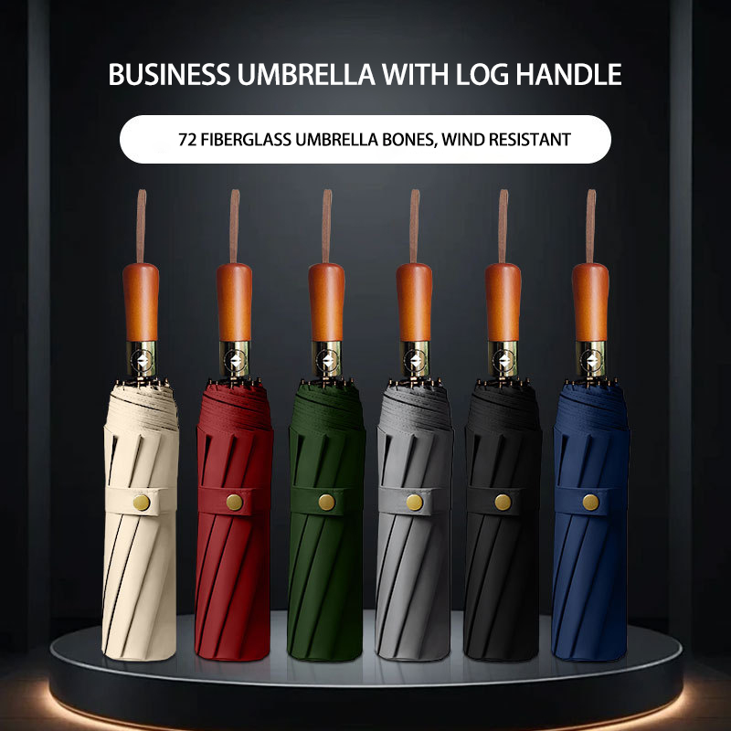 Automatic Advertising Umbrella with Sturdy Wooden Handle Ideal for All Weather Conditions