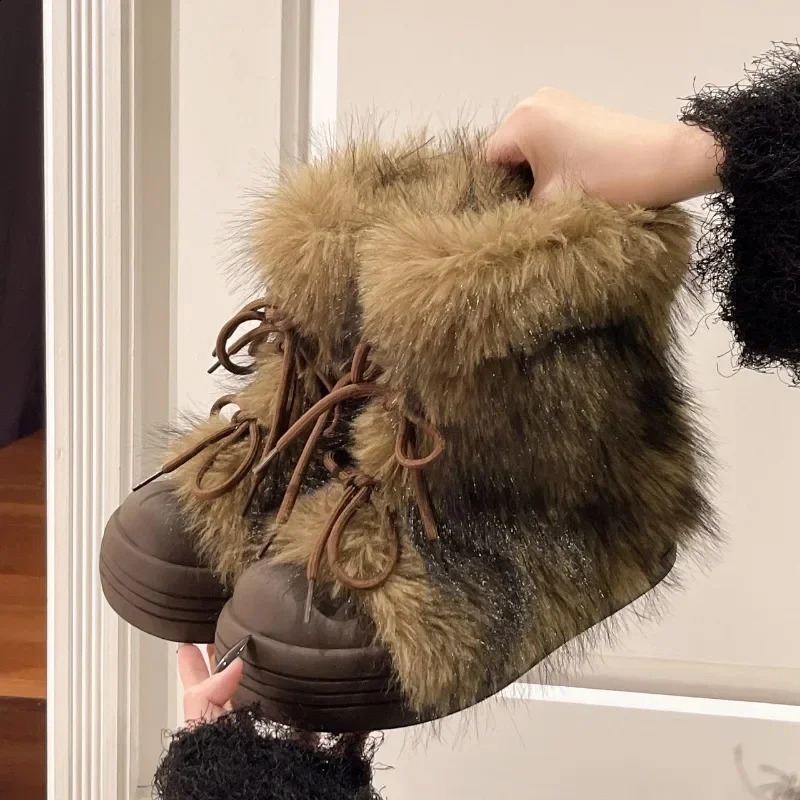 Snow Boots for Women in Autumn and Winter 2024 Lightweight and Warm Thick Soled with Increased Height and Plush Fur Boots241226