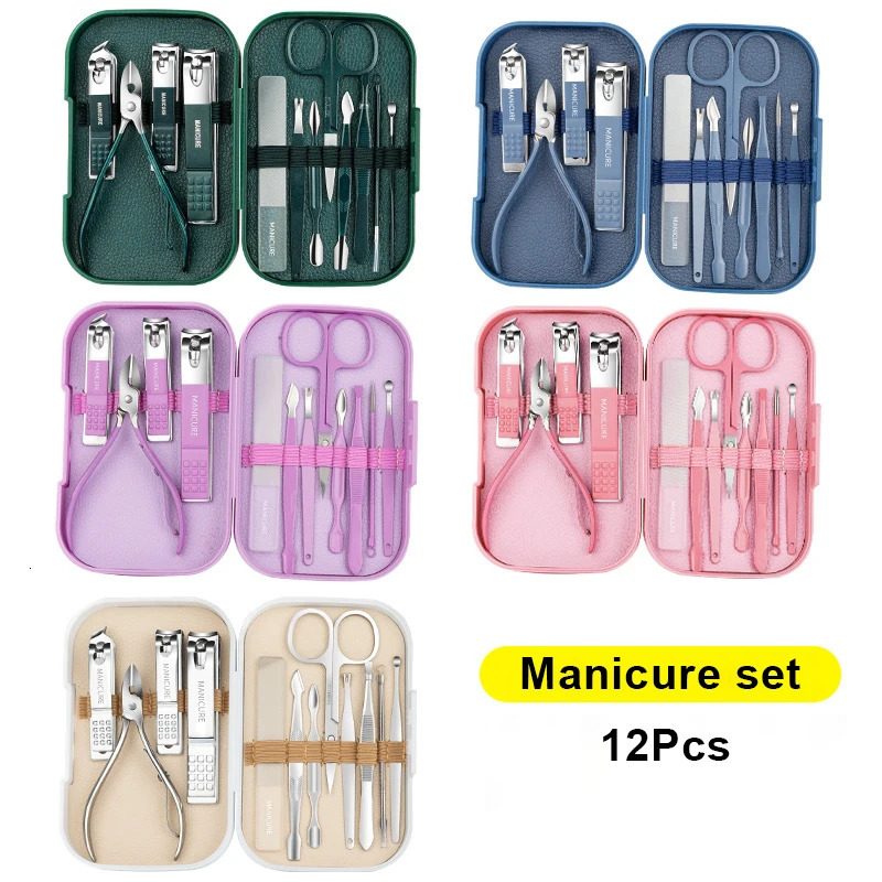12Pcs Colorful Stainless Steel Nail Scissors Manicure Tools Nail Clipper Set Pedicure Care Cuticle Nipper Travel Kit Nail Art To 241225