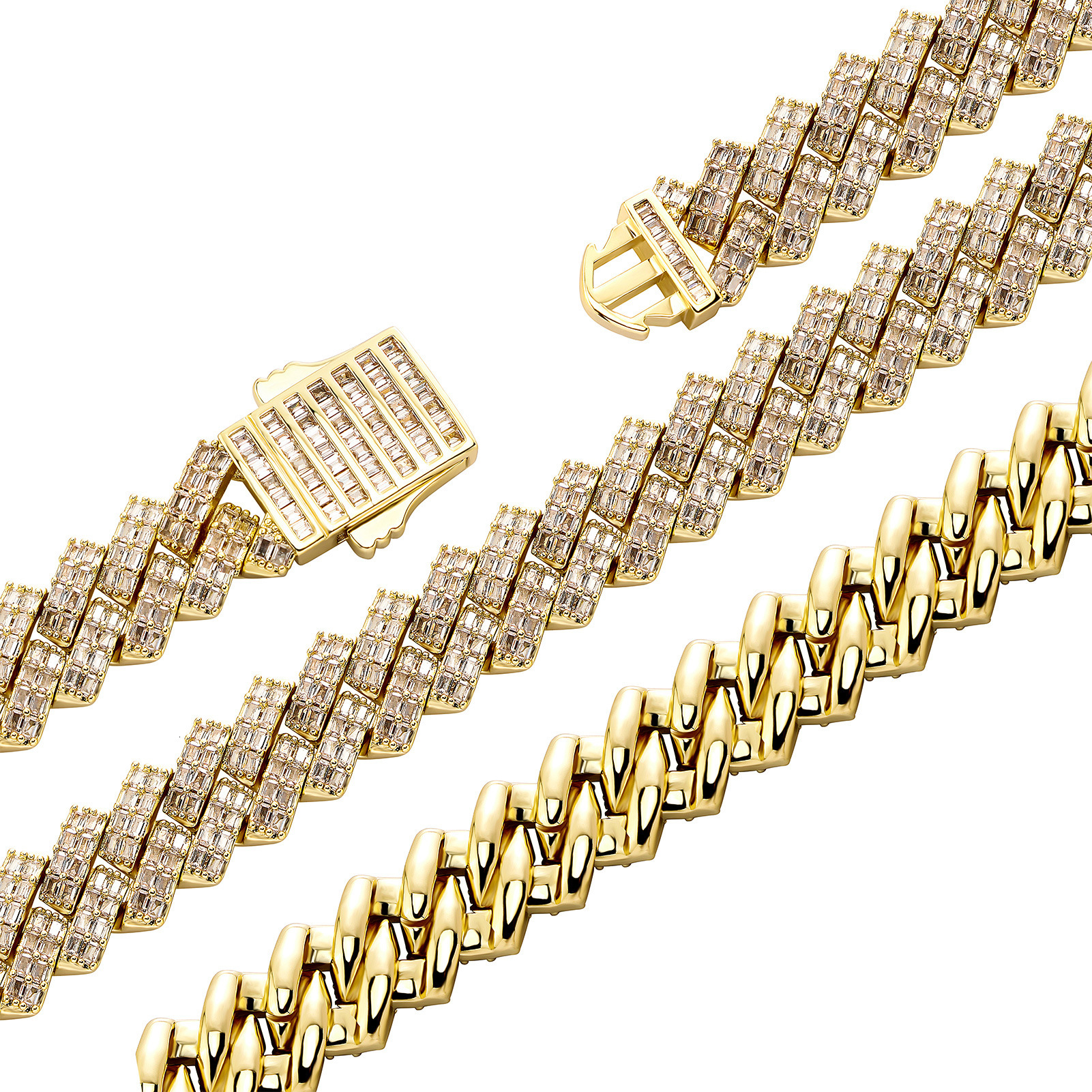15mm Full Iced Out Diamond Cuban Chain Bracelet Hip Hop Fashion Mens14k Gold Curb Chain Neck Jewelry Golden Miami Rapper Gifts Bijoux Pulsera Hombre C