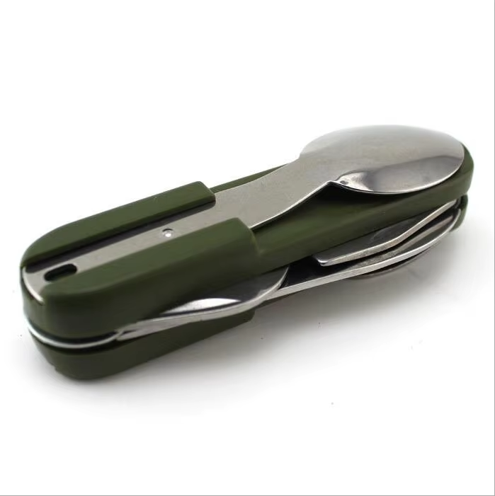 multifunctional portable pocket folding cutlery knife spoon fork set outdoor camping tableware