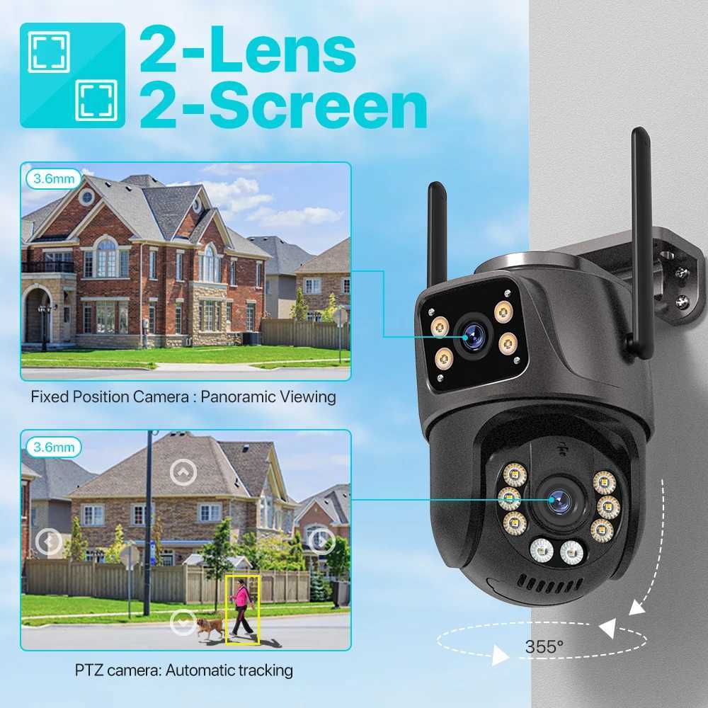 4K 8MP HD Wifi PTZ Camera Outdoor 4MP Dual Lens Dual Sn AI Auto Tracking IP Camera CCTV Au Video Surveillance P2P iCSee Z241225