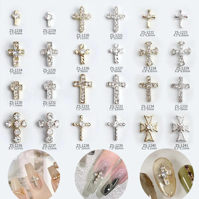 20pcs Glitter Cross Nail Art Vintage Alloy Gold Silver 3d Nail Rhinestone Charms Diamond Jewelry for Nails Decoration-ZS 241226