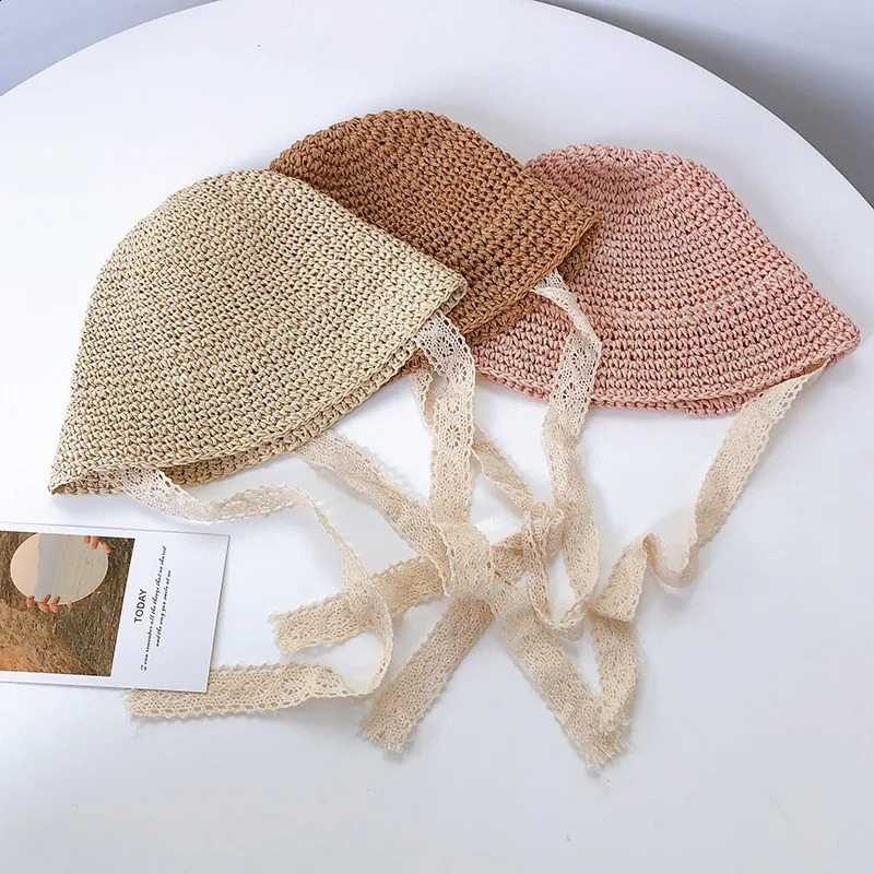 Baby Hat Summer Straw Girl Cap Fashion Lace Bow Beach Children Panama Princess Hats and Caps Kids 241225