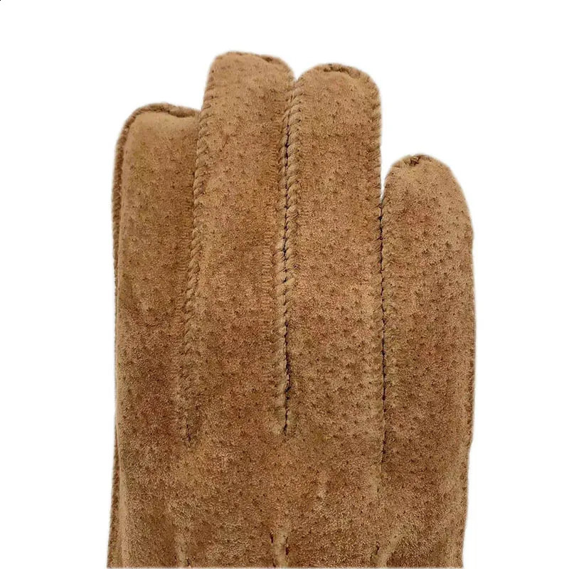 Winter Mens and Womens Fashion Leather Gloves Light Brown Leather Genuine Hair Machine Sewing Womens Leather Gloves 241226