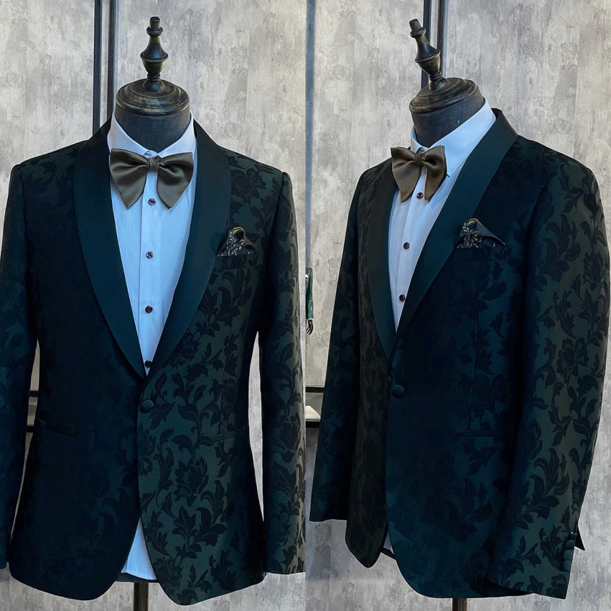Handsome Wedding Tuxedos Jacquard Shawl Lapel Men Suits One Button Trim Fit 1 Piece Set Groom Wear Party Event Customized
