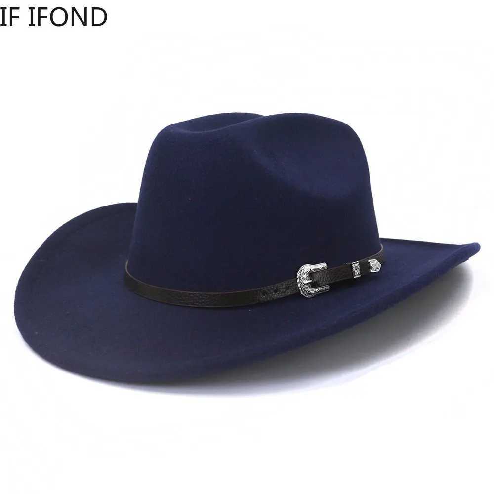 New retro mens western cowboy hat with belt rolled up in winter and autumn Brim Cowboy Girl Jazz Church C Sombrero Hombre W241225