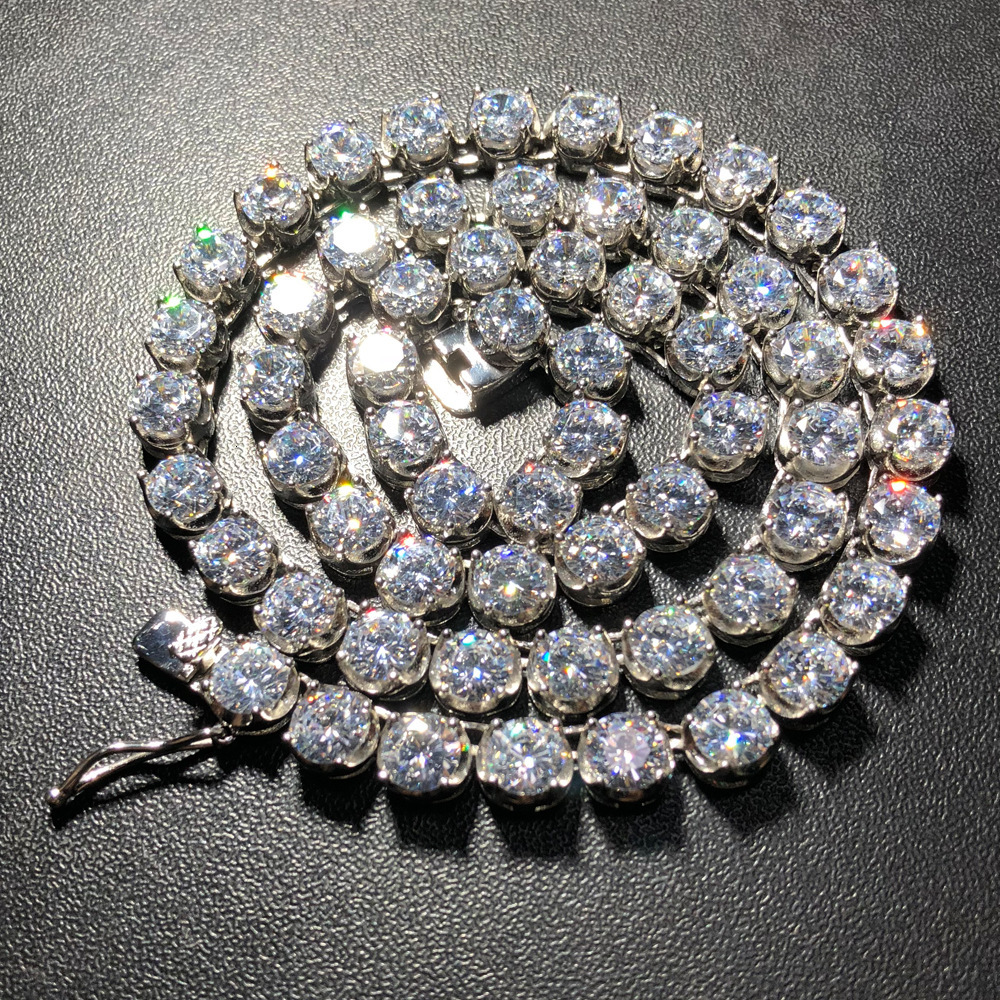 6mm Hip Hop Stainless Steel Prong Iced Out Cubic Zirconia Tennis Necklace 18k Gold 1 Row Tennis Chains Neck Jewelry Collar Bijoux