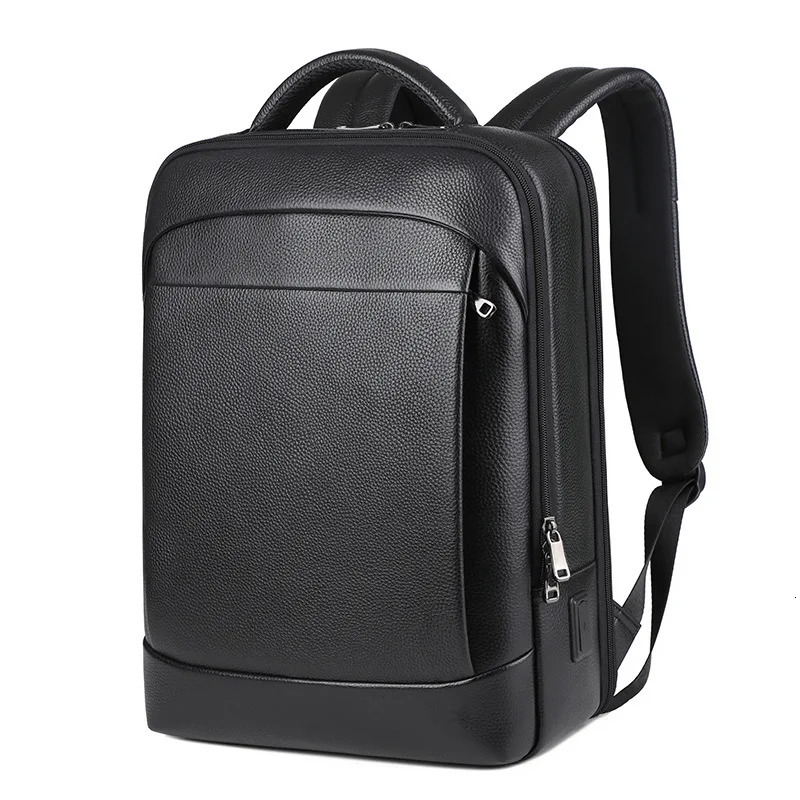 100% Genuine Leather Backpack Men 15.6 Inch Laptop Backpack USB Charge Anti-Theft Waterproof Large Capacity Male Travel Bags 241225