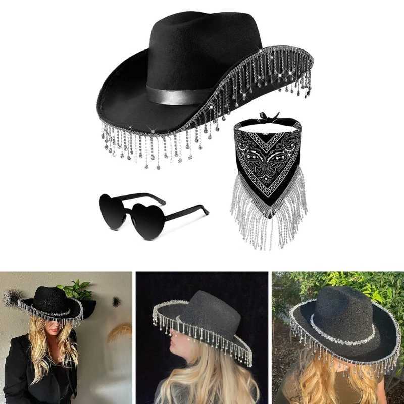 Western style denim hat scarf Tassel hat womens party clothing Heear direct shipping W241225