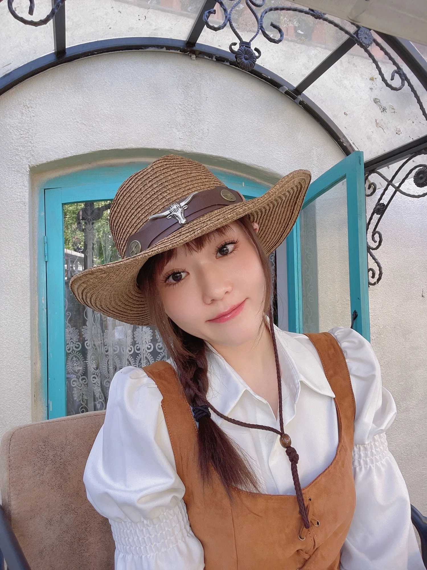 Metal Bullhead Leather Band Chin Str Gangster C Travel Western Cowboy Girls Summer Sunshine Beach Str Sunscreen Hat W241225