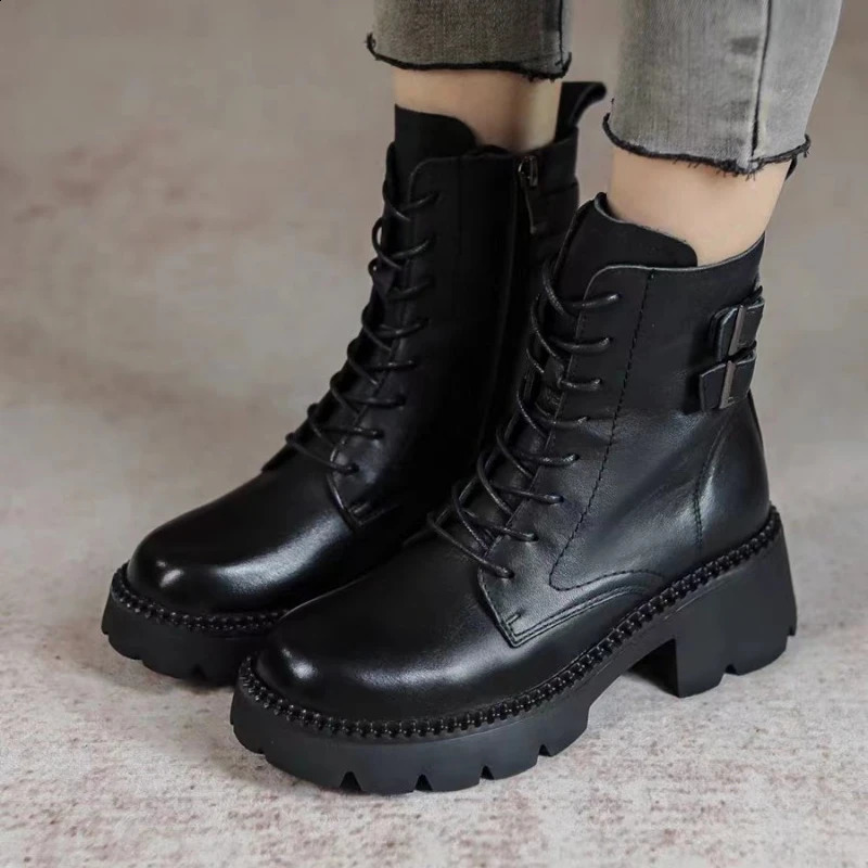 Shoes for Women Cross-tied Womens Boots Fashion Belt Buckle Casual Boots Women Round Toe Ankle Boots Zapatos 241226