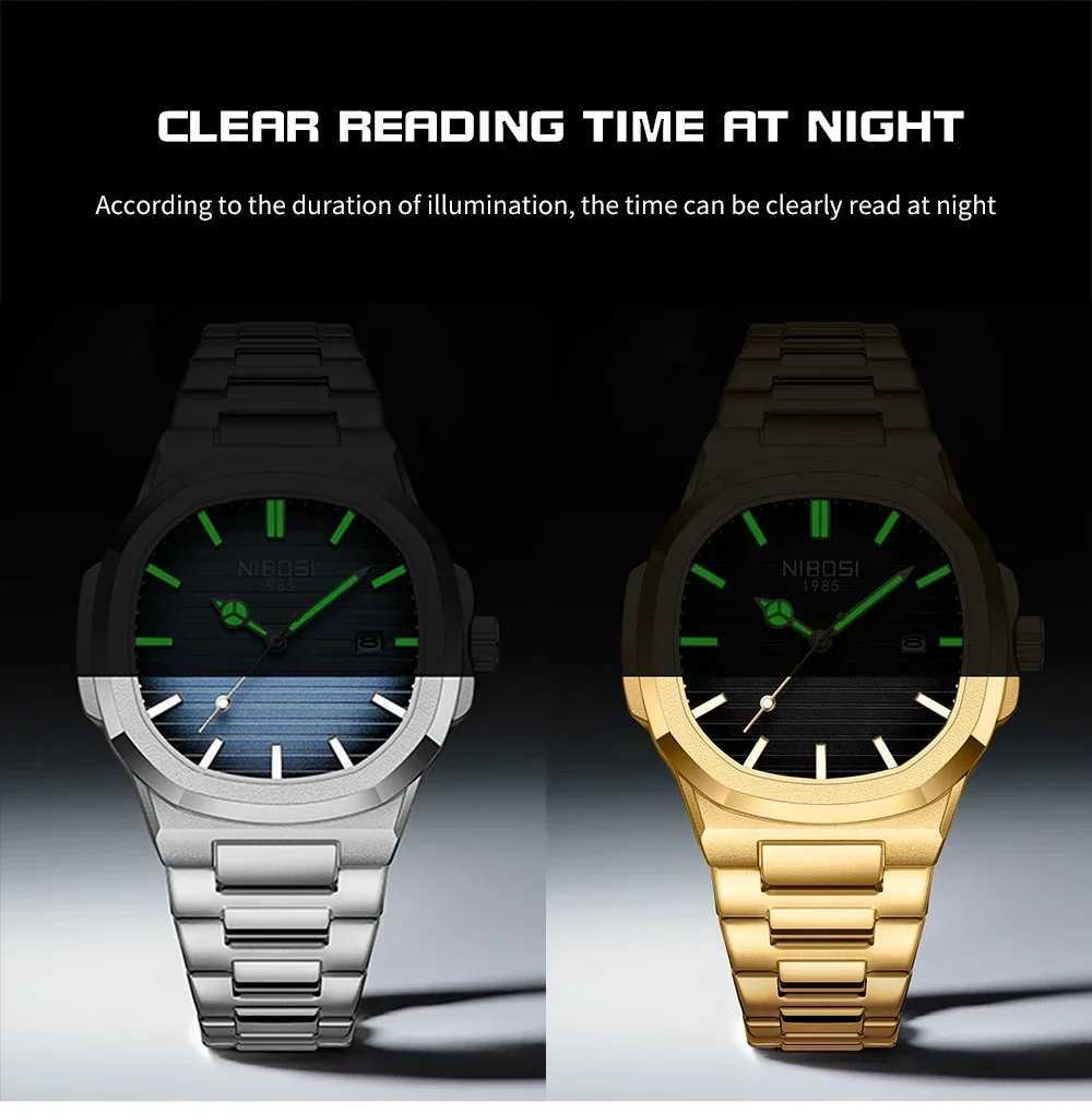 New Arrival NIBOSI New Luxury Business Watch Waterproof Mens Watch Luminous Date Stainless Steel Square Quartz Mens Watch Reloj Hombre Z241226