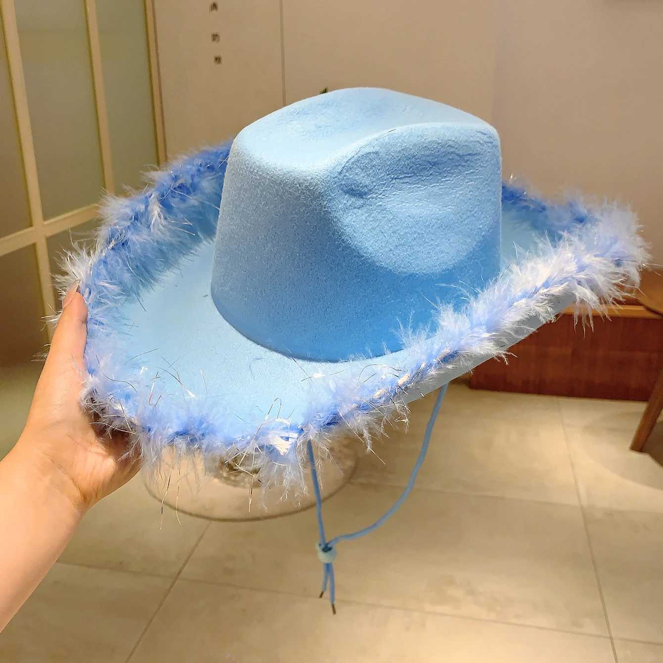 KAMMPT Fashion Solid Color Cowboy Hat Wide Brim Carnival Role Playing Cowboy Hat Western Style Trend Cs Singles Party W241225