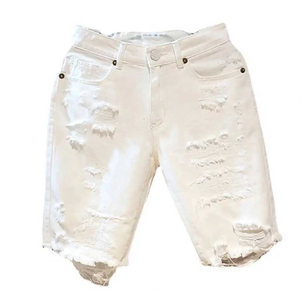 Fashion denim multi pocket soft button zipper mens summer shorts knee length shorts keep cool W241226