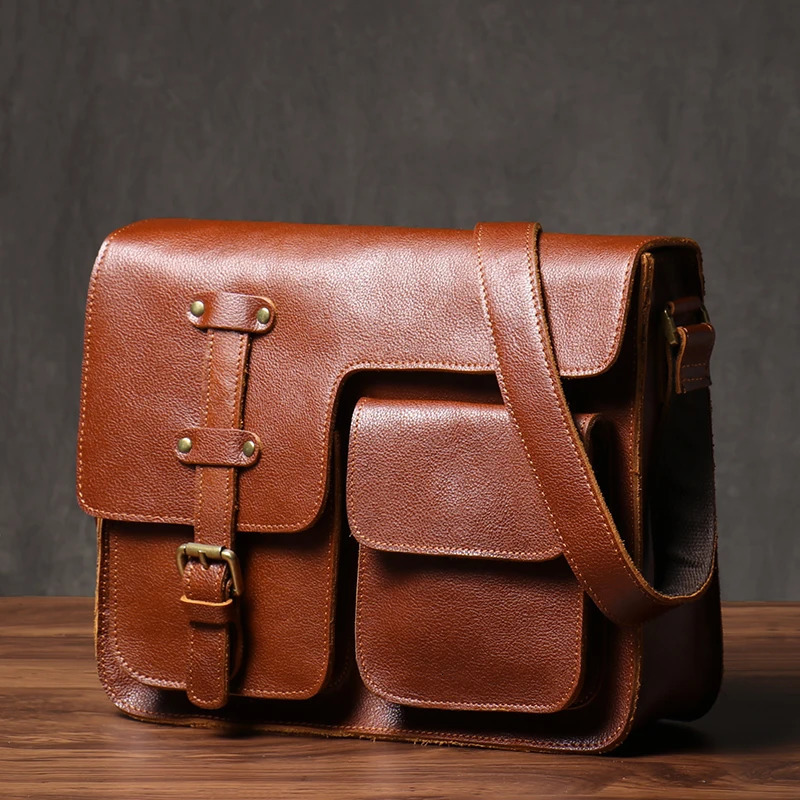 ROOG Mens Real Leather Shoulder Sling Bag High Quality Cowhide Crossbody Vintage Deluxe Weekend Messenger Bags For 12 Inch IPad 241225