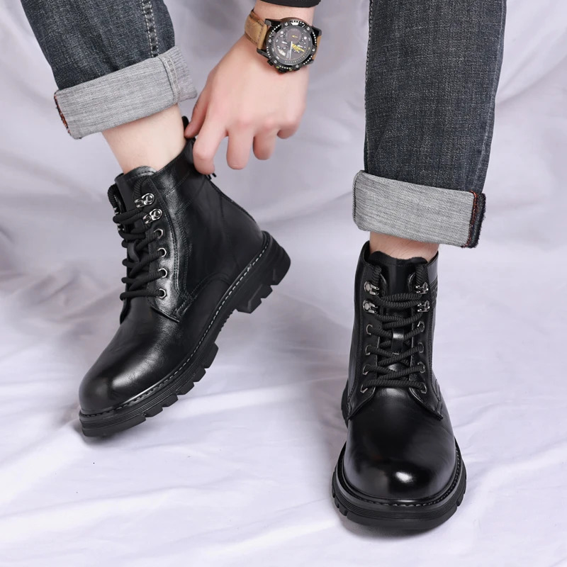 Mens Hightop Fashion Shoes Motorcycle and Ankle Boots Waterproof Men Leather Comfortable Casual Boot 241225