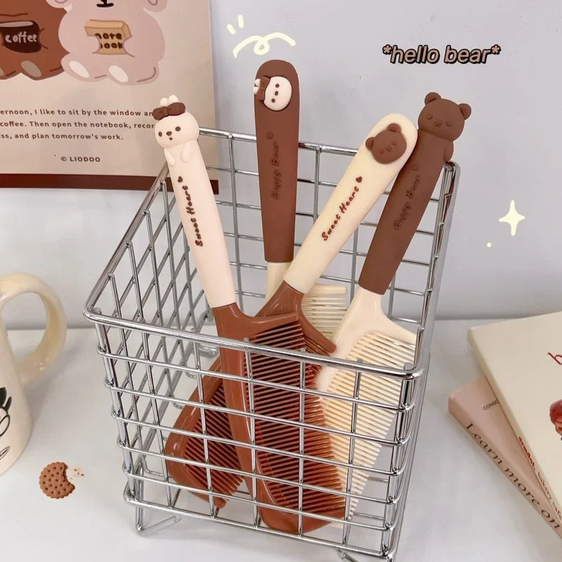 1pc Cute Cartoon Baby Hair Brush Milk Tea Color Comb Kawaii Bear Bunny Soft Handle Resin Comb for Little Girl Hair Accessories 241225