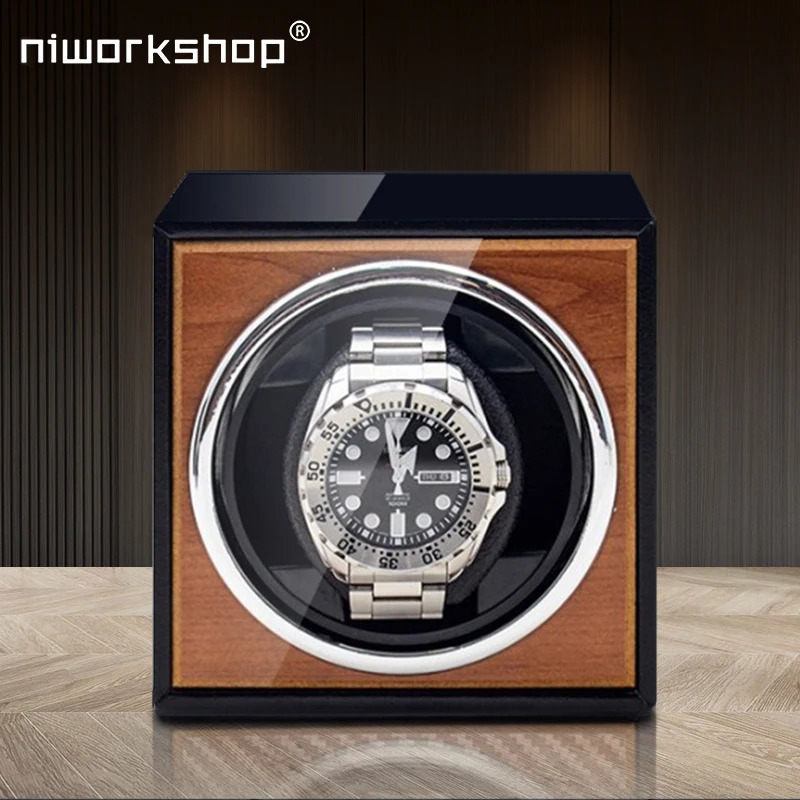 Niworkshop Single Automatic Watch WinderWooden Watches Storage Box with Soft PillowsQuiet Motor for Mens And Womens Watches 241226