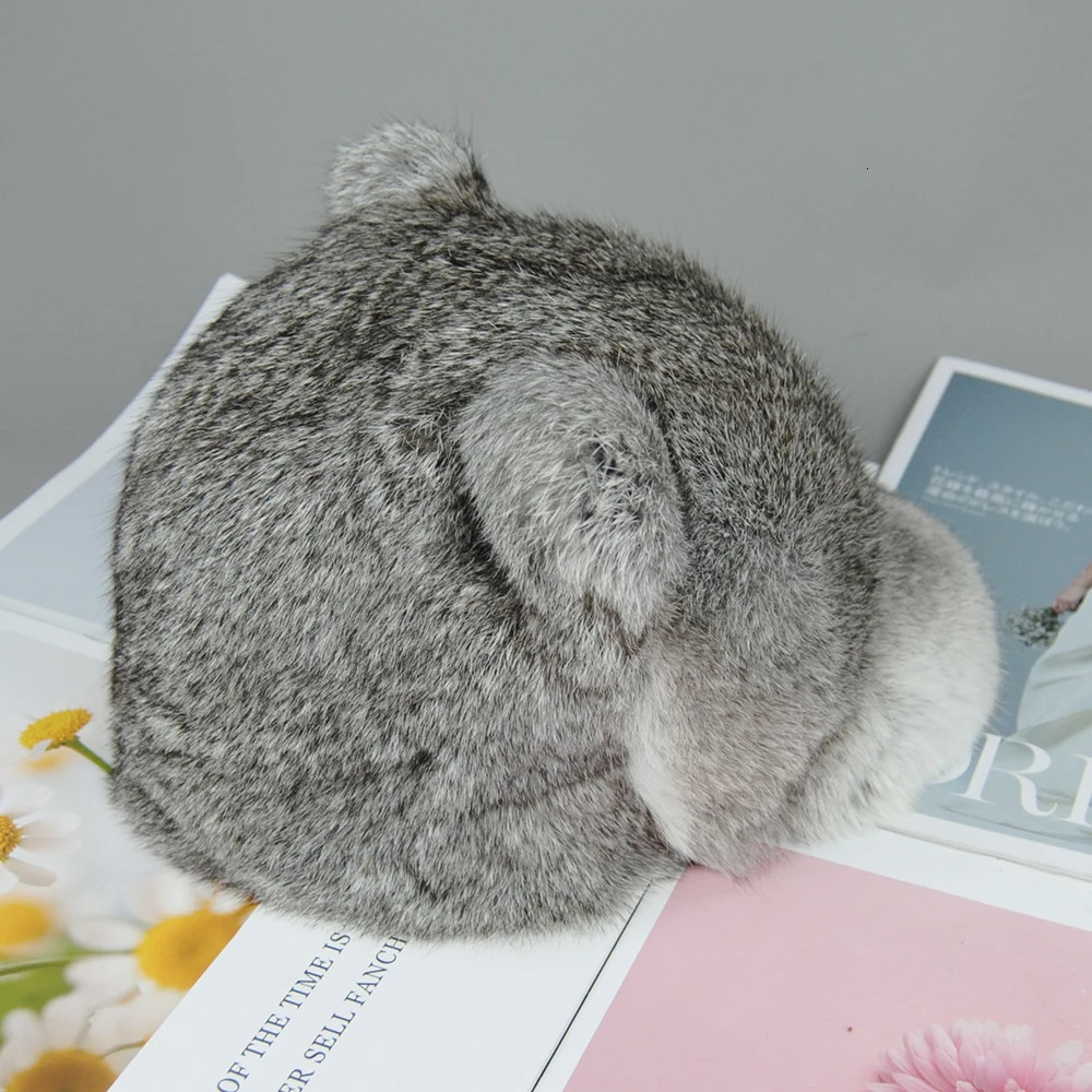 Rabbit Fur Hats for Women Winter Warm Solid Genuine Fur Cap High Quality Female Fur Hat with Tail Cute Girls Cat Hats 241225