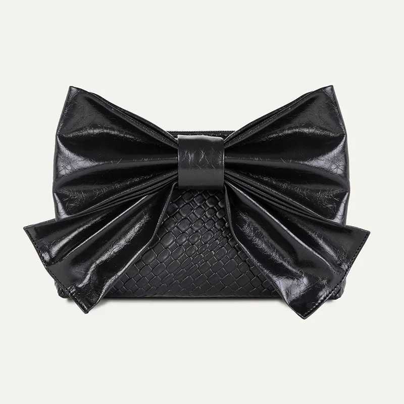 High Quality Luxury gold and silver leather handbag for women sweet PU bow knot clutch metal chain wallet for women elegant wedding party cross body b