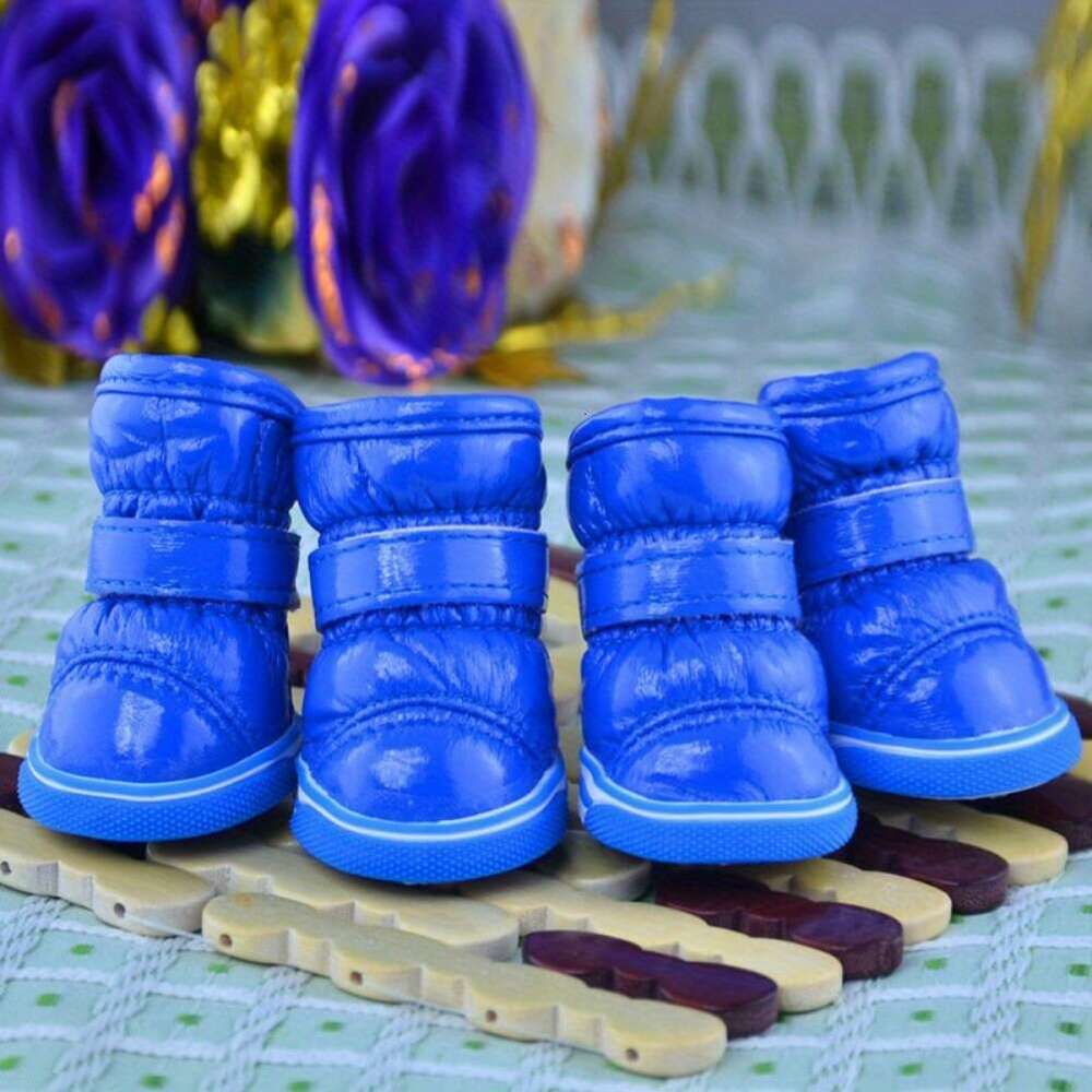 4pcs/Sets Puppy Winter Snow Pet Slip-resistant Waterproof Casual Dog Shoes Paw Protector With Anti-Slip Sole Dogs Boots