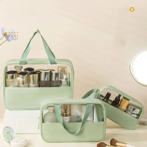 Portable cosmetic bag with large capacity and good looks travel storage bag PU splicing toiletry bag 241226