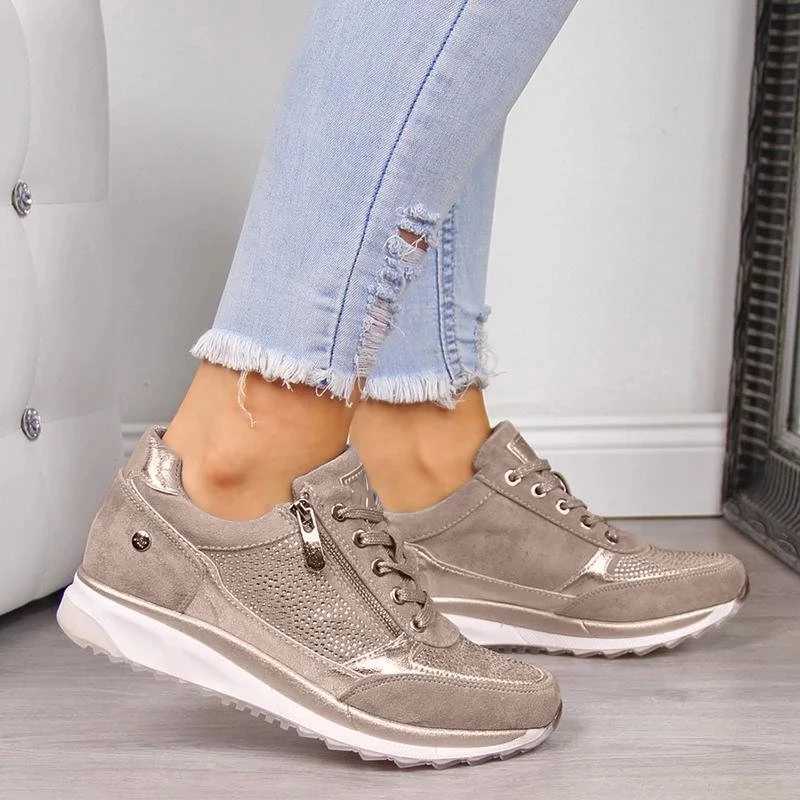 Womens shoes gold sports shoes zipper platform trainer womens shoes casual lace top Tenis Feminino Zapatos De Mujer womens sports shoes M241225