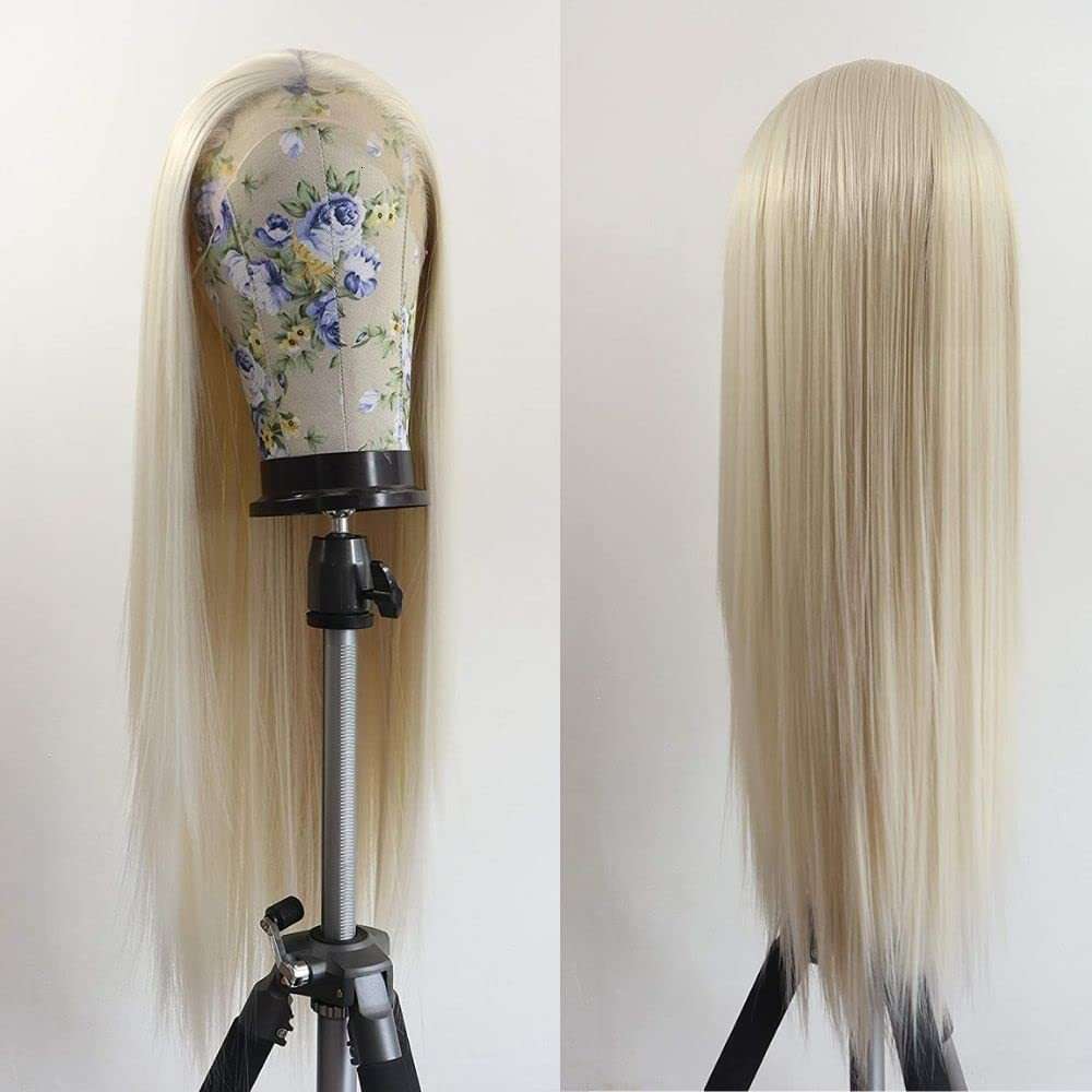 Fashionable 60 Platinum Long Straight Hair High Temperature Silk Chemical Fiber Front Lace Wig Head Cover Lace Front W Kq1 Kq1