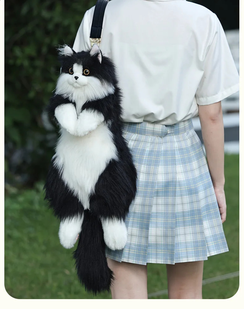 Super Cute Trendy And Fashionable Doll Cat Bags Plush Cat Backpack Pure Handmade Simulation Cat Shopping Bag Birthday Gifts Toy241226